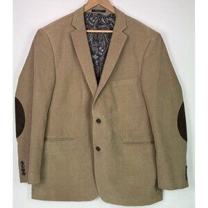Adolfo Tan Corduroy Blazer Sportcoat Jacket Elbow Patches Preppy Casual Sz 46R‎
